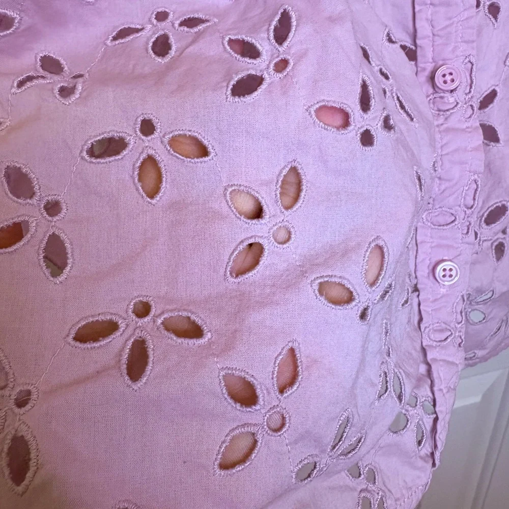 J.Crew Pink Eyelet Feminine Button Down Blouse Vacation Feminine Spring 12